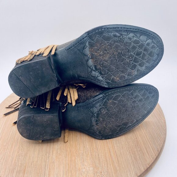 Circle G Boots Womens 6 Beige Leather Pull On Ankle Fringe Western Studded - Picture 11 of 11